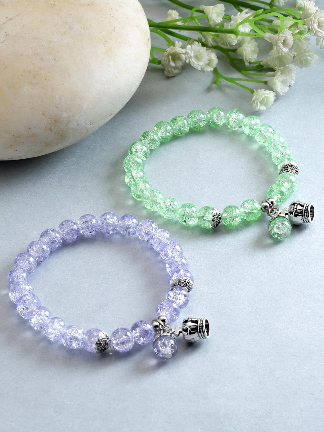 Stoln Women Set Of 2 Crystal Beaded Charm Bracelet