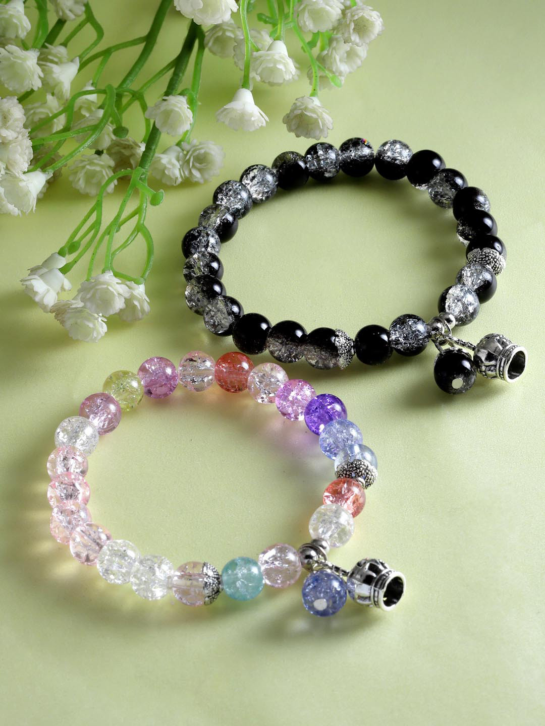 Stoln Women Set Of 2 Crystal Beaded Charm Bracelet