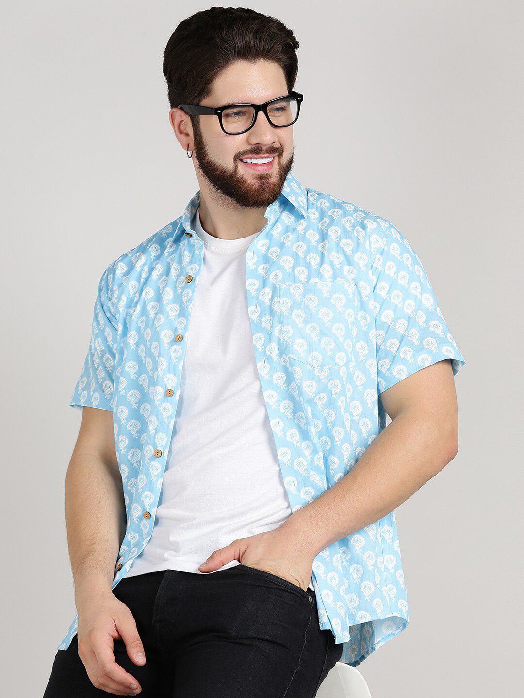 BLOCKS OF INDIA Comfort Fit Floral Block Printed Cotton Casual Shirt