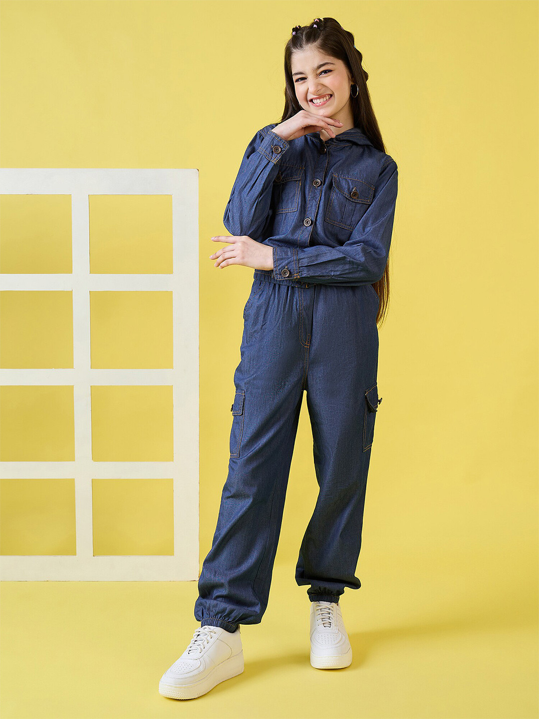 StyloBug Girls Hooded Pure Cotton Top With Trouser