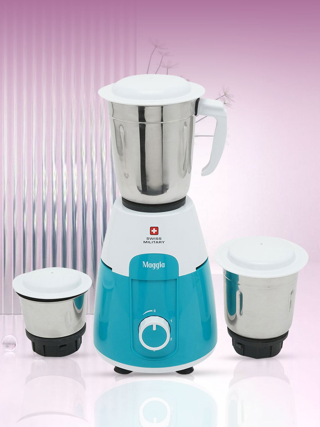 Swiss Military Maggia Blue Stainless Steel Safety Lock 3 Jars Wet and Dry Grinder-550W