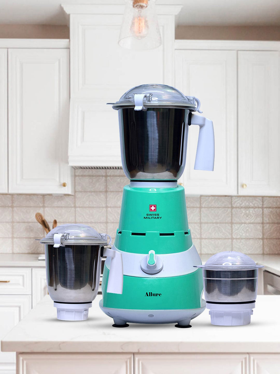 Swiss Military Allure Green Stainless Steel Safety Lock 3 Jars Wet and Dry Grinder-750W