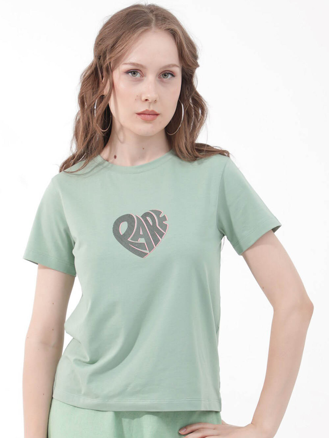 RAREISM Ciara Typography Printed Round Neck Cotton Casual T-shirt