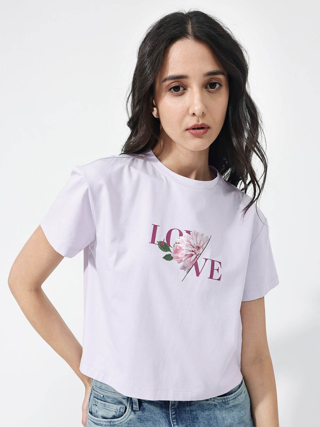 RAREISM THEA Graphic Printed Round Neck Cotton Casual T-shirt