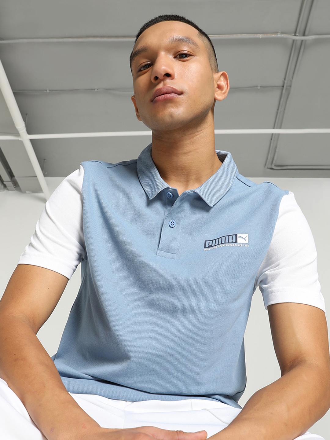 Puma Contrast Sleeve Slim Fit Polo Collar T-Shirt