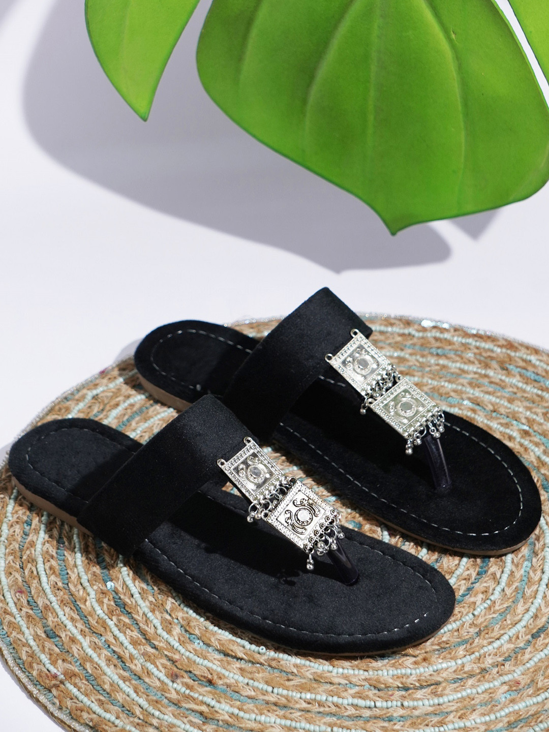 Try Me Embellished Kolapuri Ethnic Suede Open Toe Flats