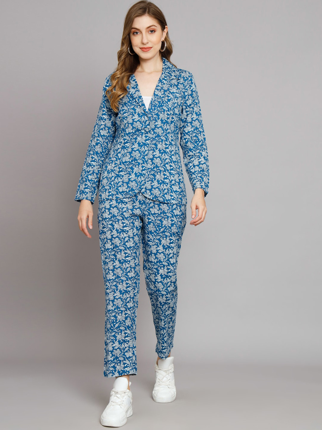 KALINI Floral Printed Linen Blazer With Trouser