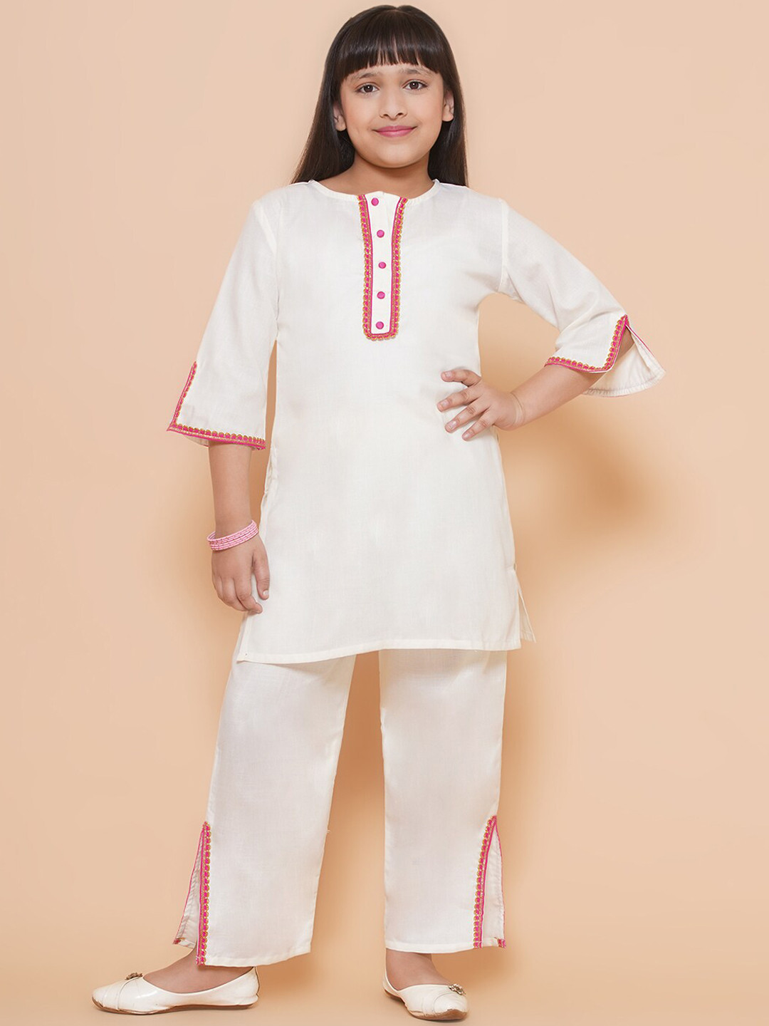 Modish Couture Girls Regular Pure Cotton Kurta with Palazzos