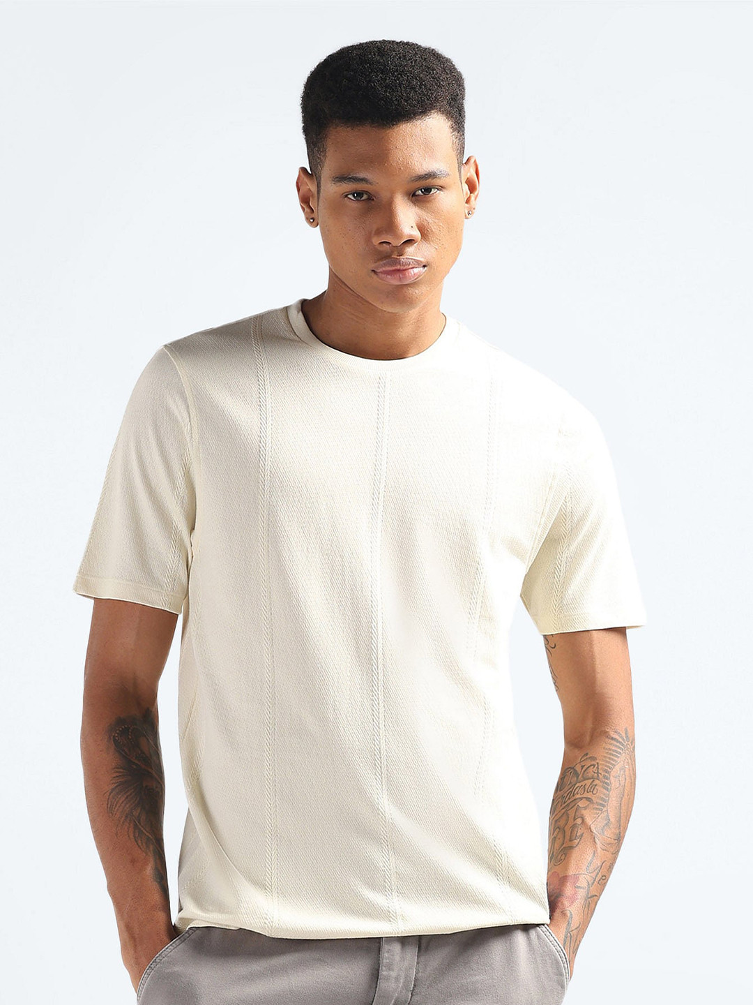 Flying Machine Striped Patterned Polo Collar Short Sleeves Regular Fit T-shirt