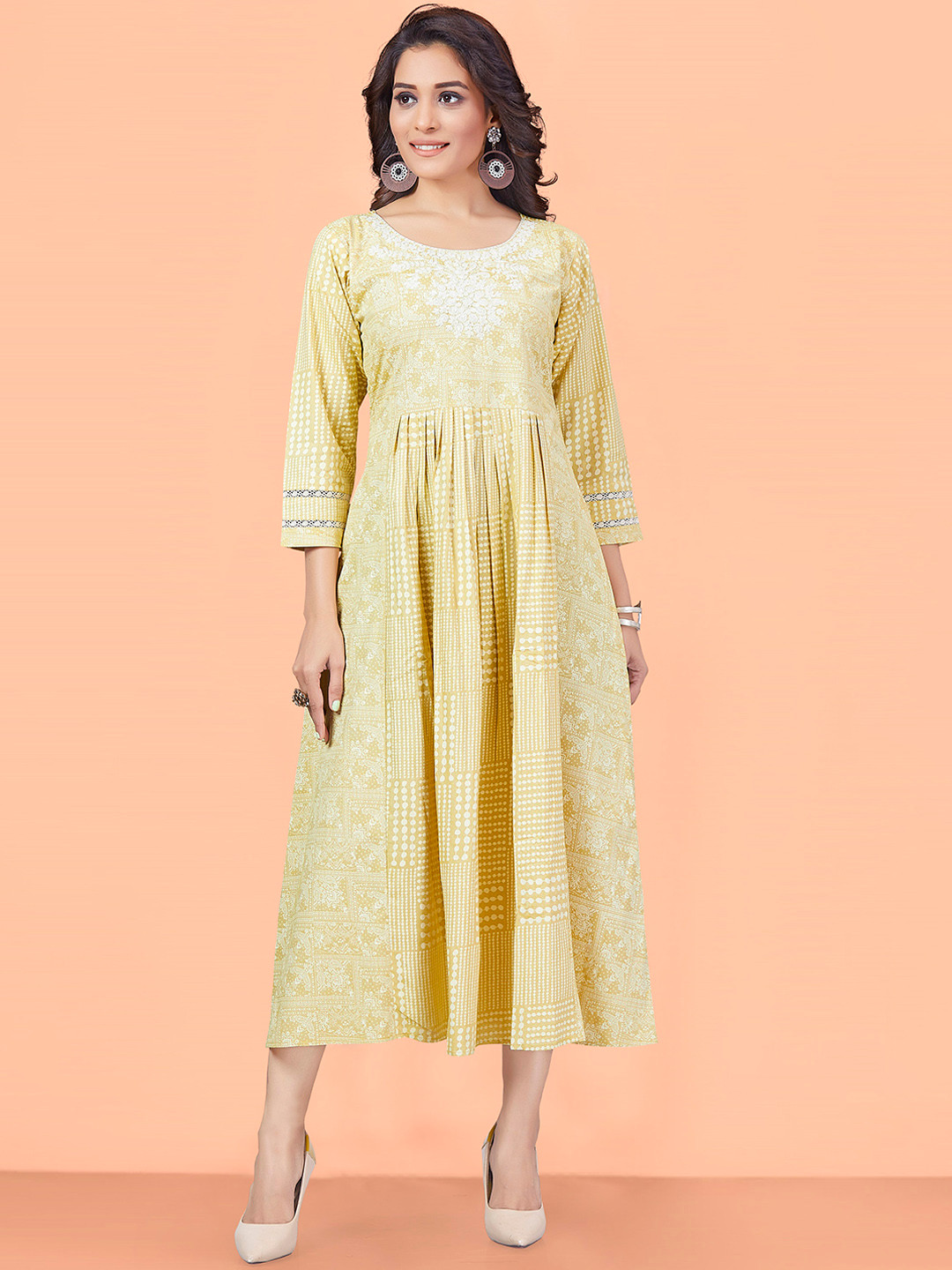 SajiSaheli Ethnic Motif Printed Thread Work Fit & Flared Midi Ethnic Dress