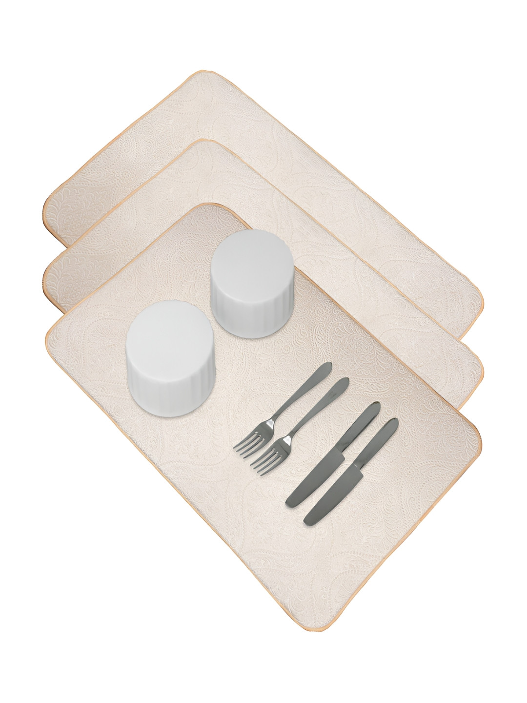 Kuber Industries Set Of 3 Cream Self Design Dish Dry Mat