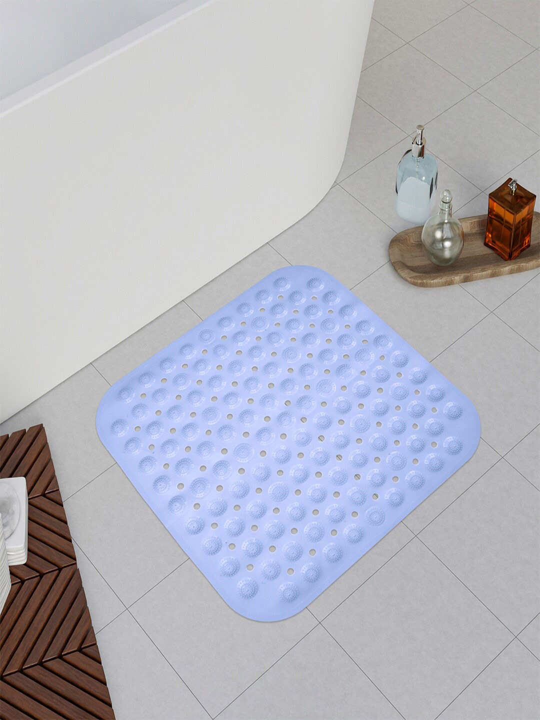 Kuber Industries 2-Pcs Blue & Pink Textured Square Bathroom Mat