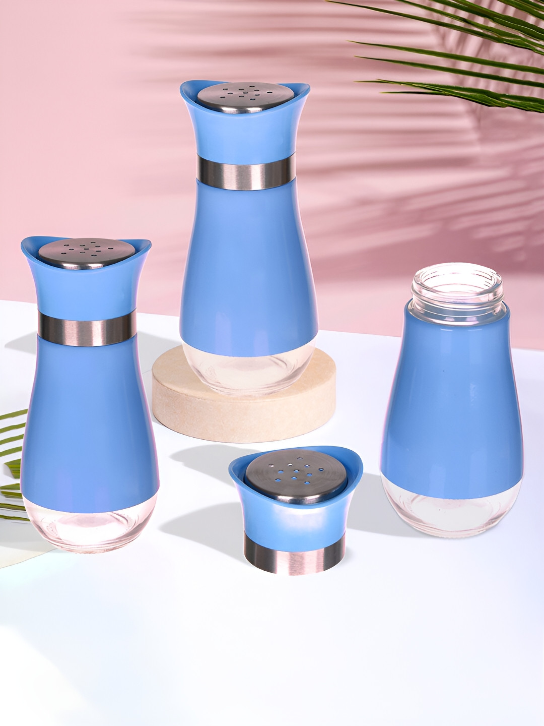 Kuber Industries Blue 3-Piece Stainless Steel Salt and Pepper Shakers