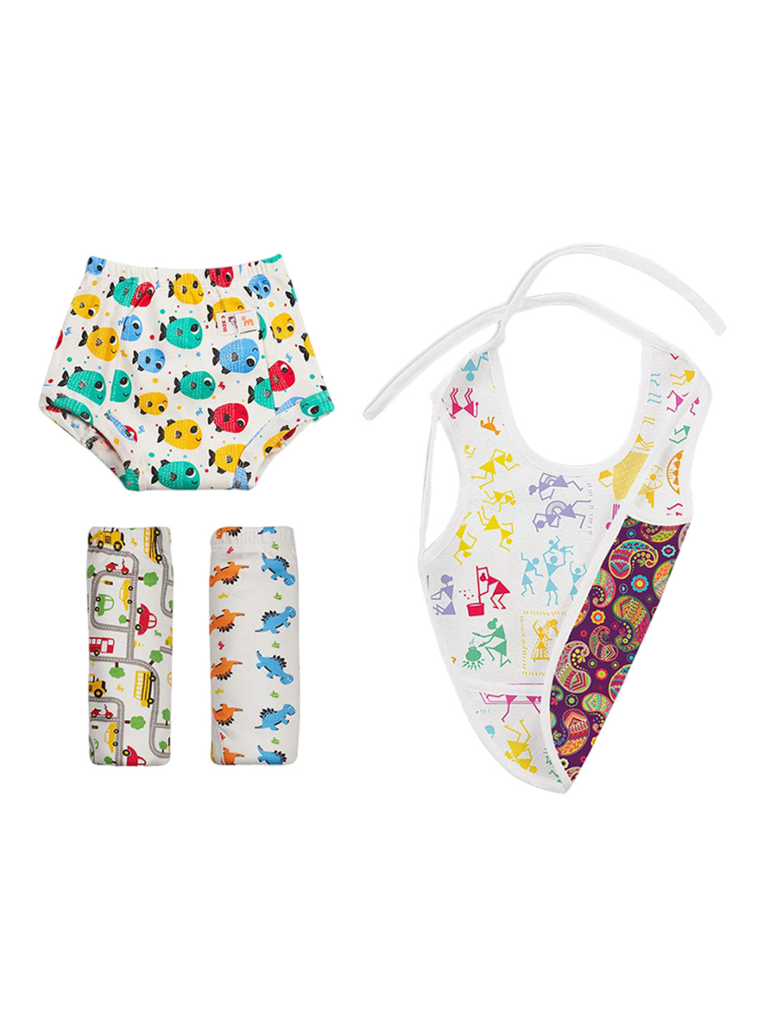 SuperBottoms Pack Of 4 Printed Pure Cotton Padded Underwear & Bib