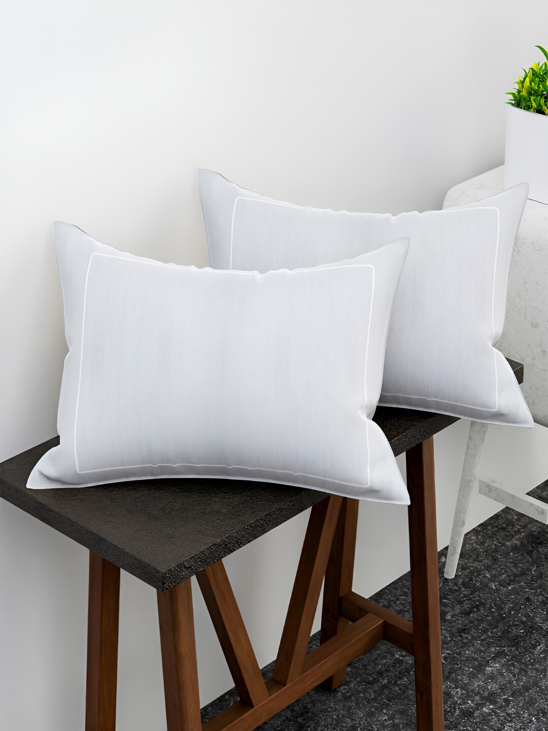 Kuber Industries White 2 Pieces Rectangular Shaped Cushion Covers