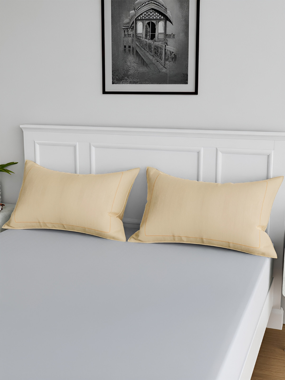 Kuber Industries 2 Pcs Cream-Colored Cotton Pillow Covers