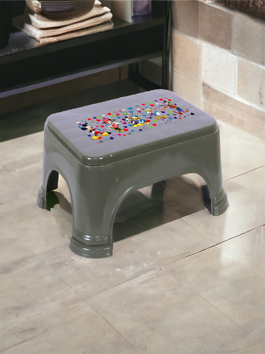 Kuber Industries Grey & Brown 2 Pieces Mickey & Friends Printed Bathroom Step Stools