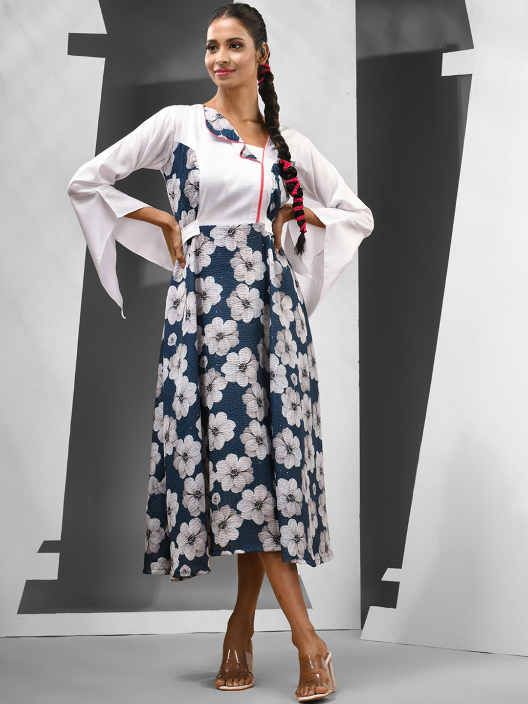 Charukriti Printed Silk Fit & Flared Midi-Length Ethnic Dresses