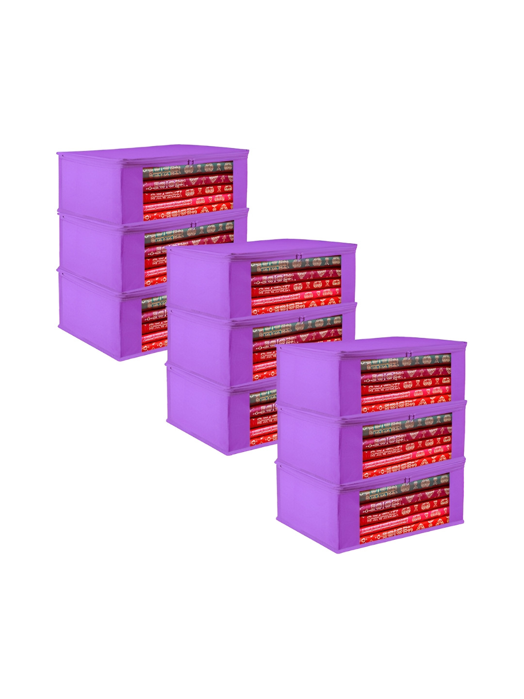 Kuber Industries Set of 9 Purple Reusable Drawer Saree Cover Organisers
