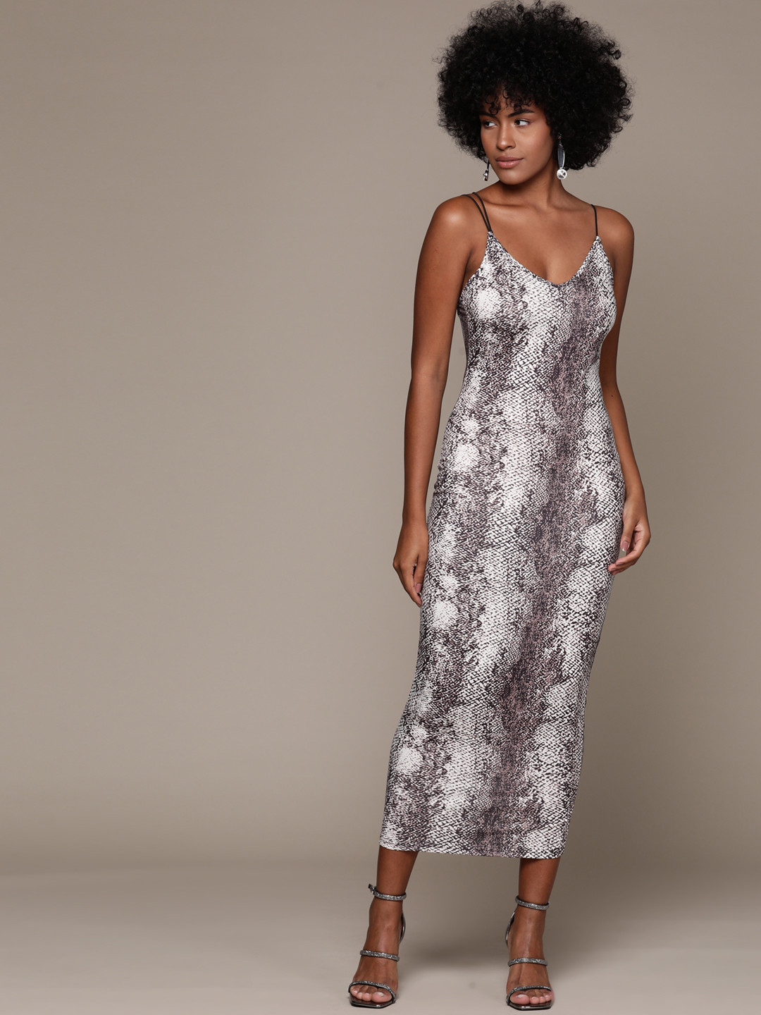 bebe Future Glam Animal Print Bodycon Midi Dress