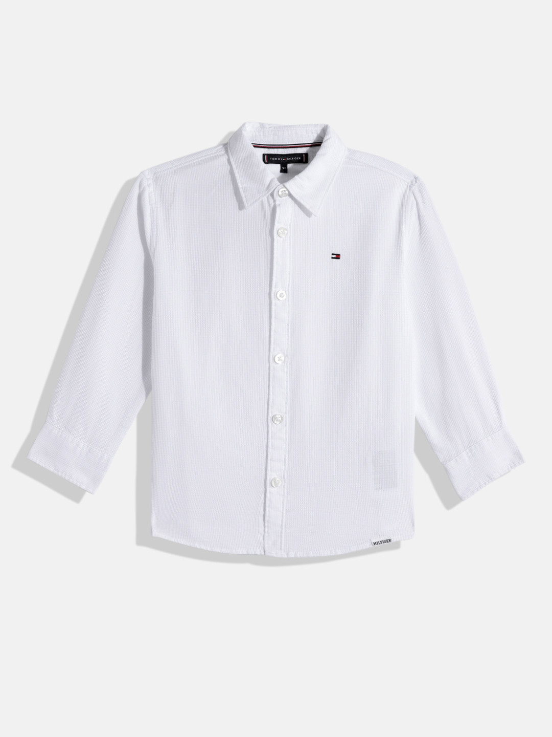 Tommy Hilfiger Boys Waffle Micro Checks Opaque Self Design Pure Cotton Casual Shirt