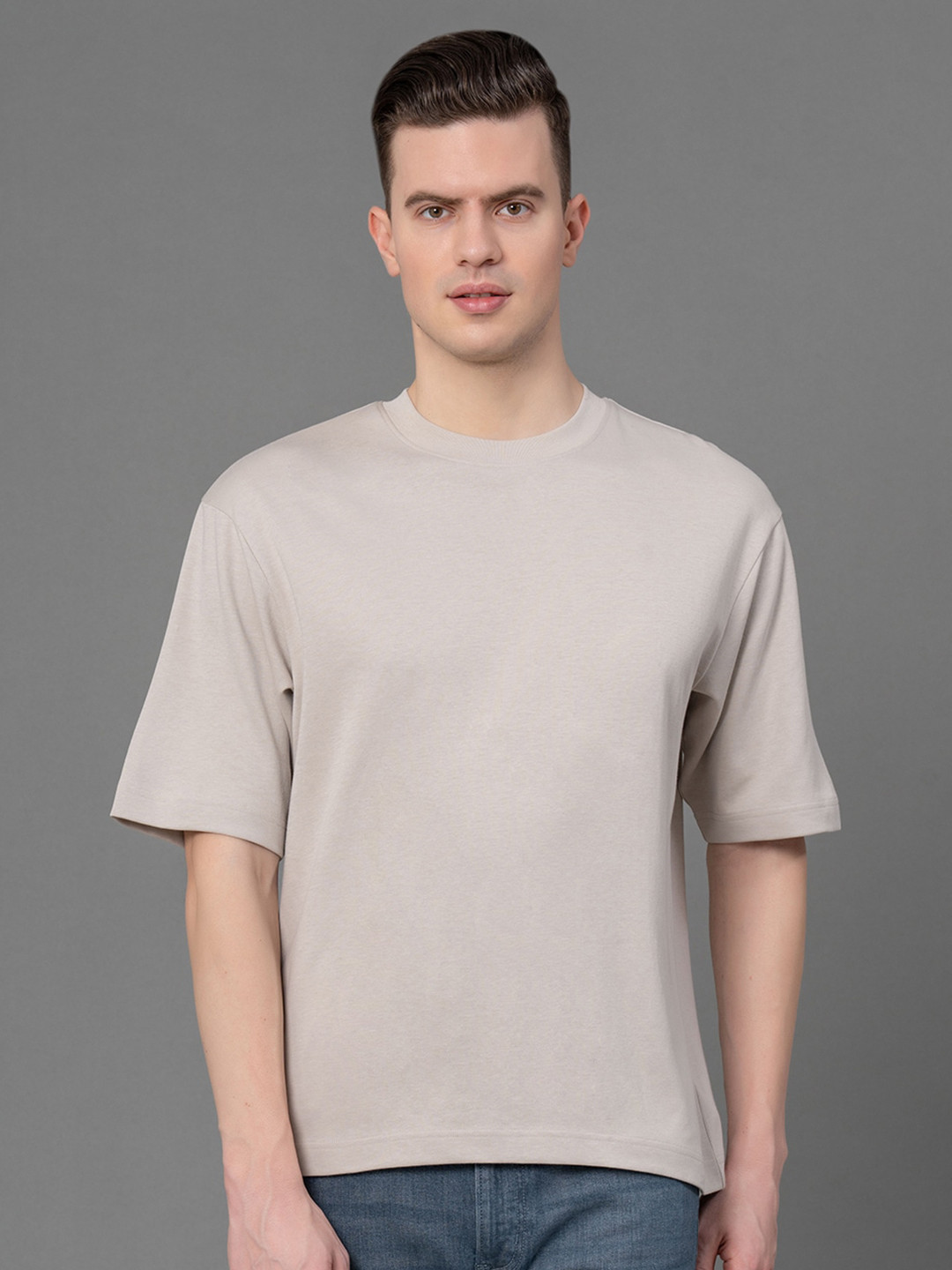 Red Tape Round Neck Drop-Shoulder Sleeves Antimicrobial Oversized T-shirt