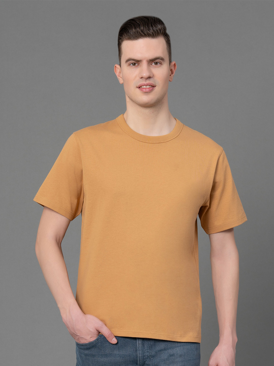 Red Tape Men Pure Cotton Raw Edge T-shirt