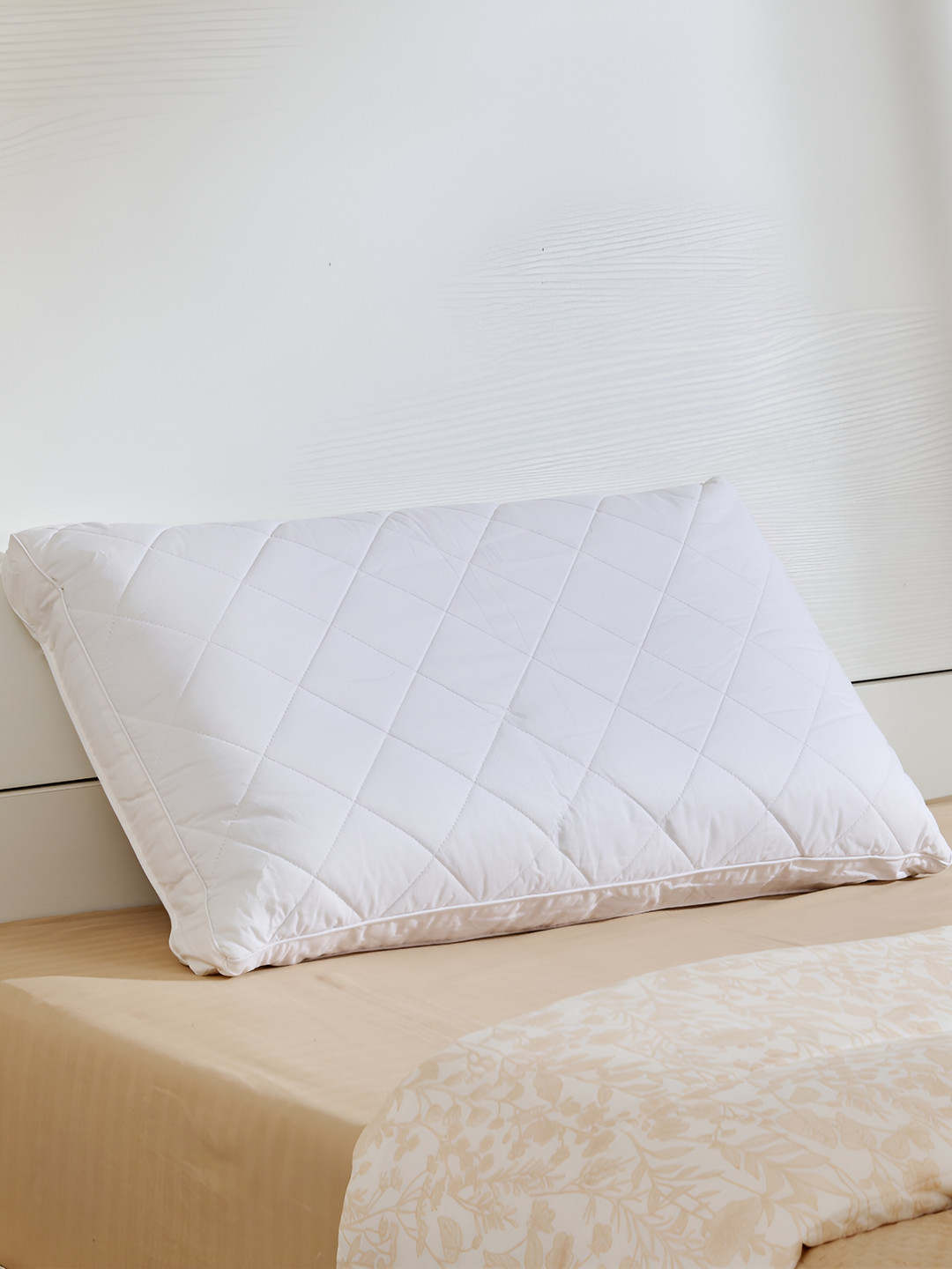 Home Centre White Solid Cotton Medium Sleep Pillow-40 x 73 cm