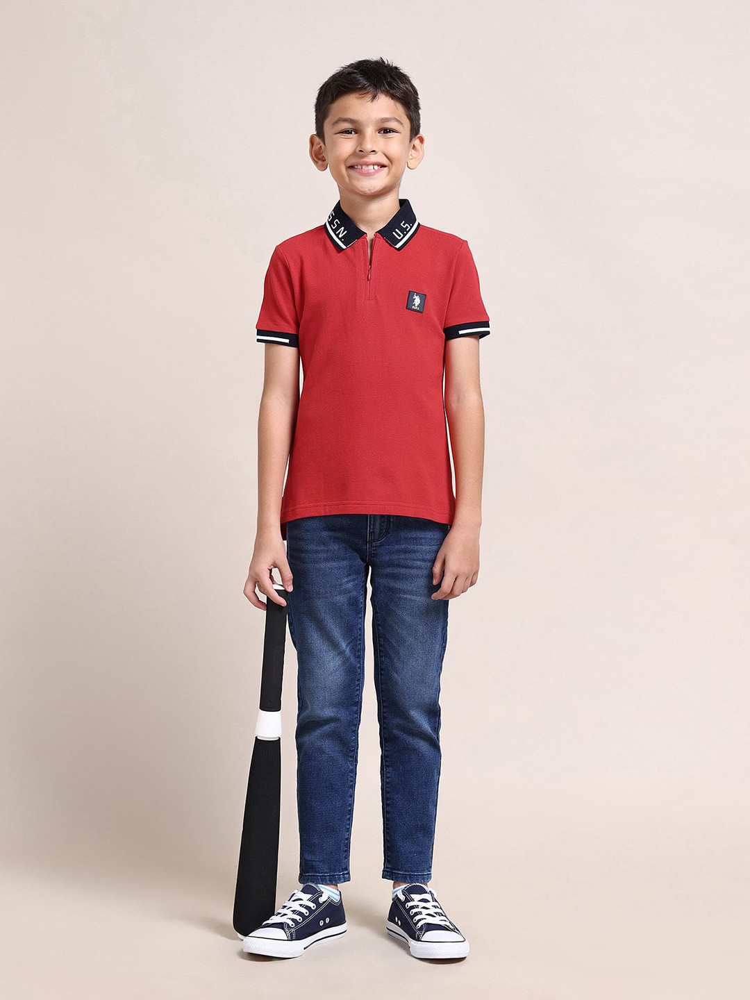 U.S. Polo Assn. Kids Boys Cotton Zipper Polo Shirt Applique T-shirt