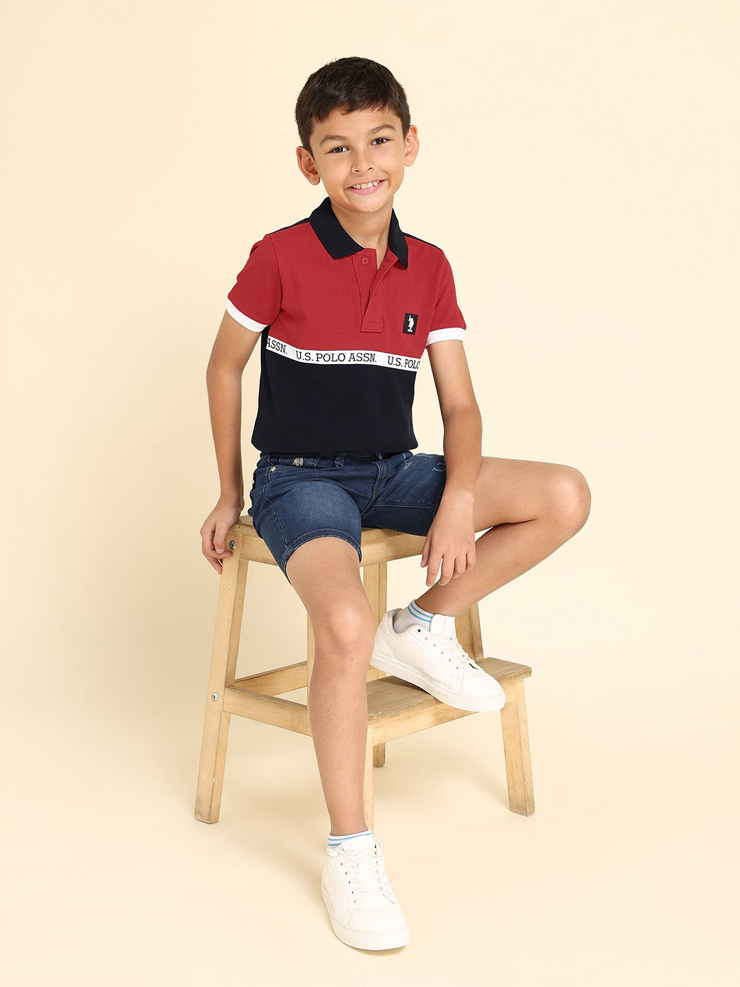 U.S. Polo Assn. Kids Boys Colourblock Typography Polo Collar Applique T-shirt