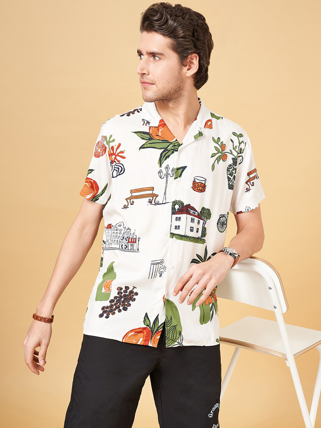Urban Ranger by pantaloons Slim Fit Conversational Printed Opaque Casual Shirt