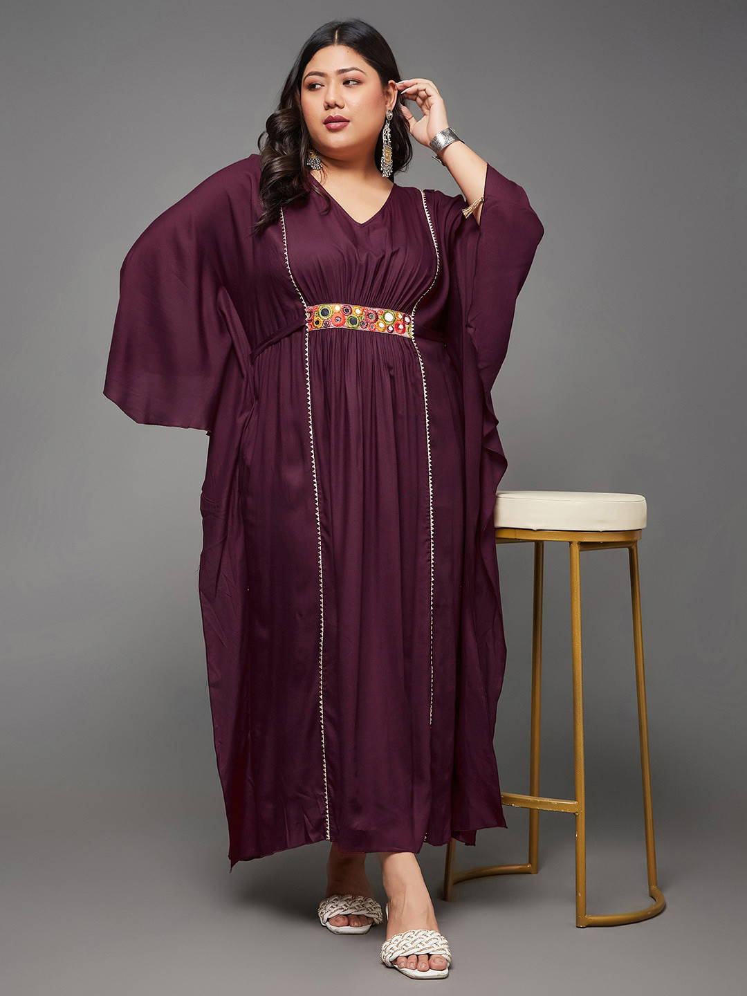 Miss Chase A+ Plus Size V-Neck Embellished Kaftan Dress