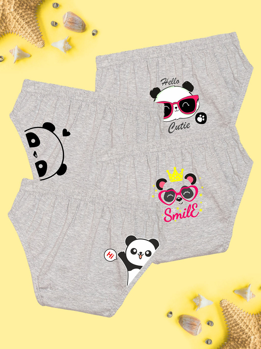 NUSYL Girls Pack Of 4 Panda Printed Pure Cotton Briefs NUGCBRFPO4.0006