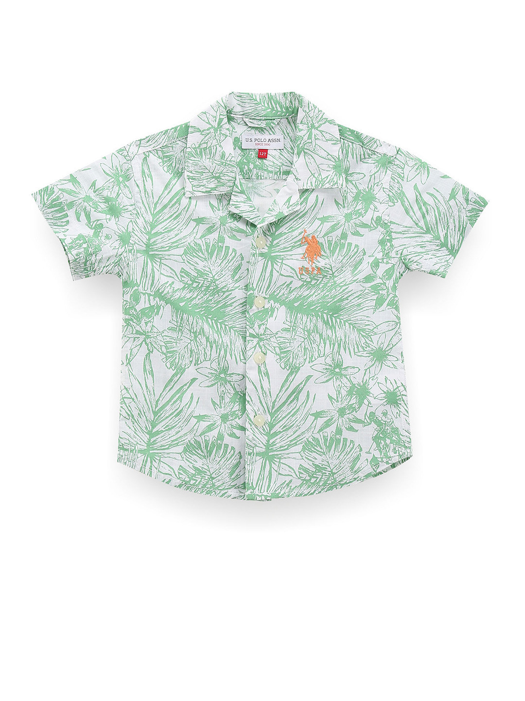 U.S. Polo Assn. Kids Boys Classic Fit Tropical Printed Cuban Collar Cotton Casual Shirt