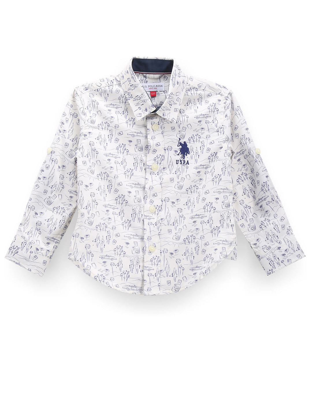 U.S. Polo Assn. Kids Boys Classic Fit Conversational Printed Roll-Up Sleeves Casual Shirt