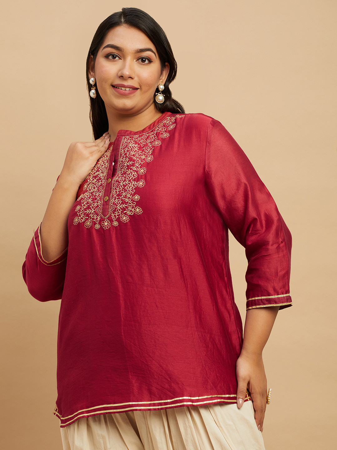Big Hello - The Plus Life Embroidered Thread Work Thread Work Kurti