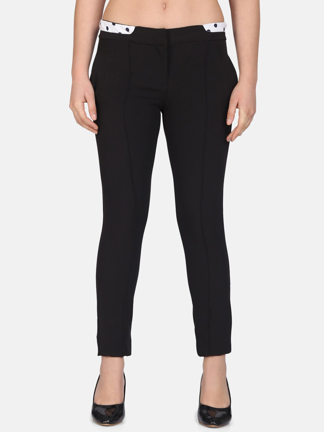 DELAN Women Slim Fit Mid Rise Easy Wash Cotton Trousers