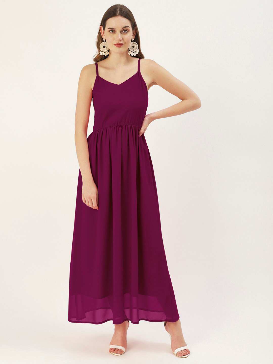 DressBerry Red Shoulder Straps Maxi Dress