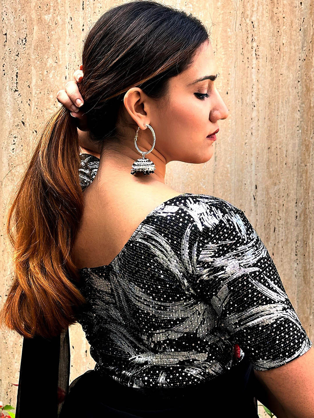 Bindigasm's Advi Sequined Square Neck Stretchable Saree Blouse