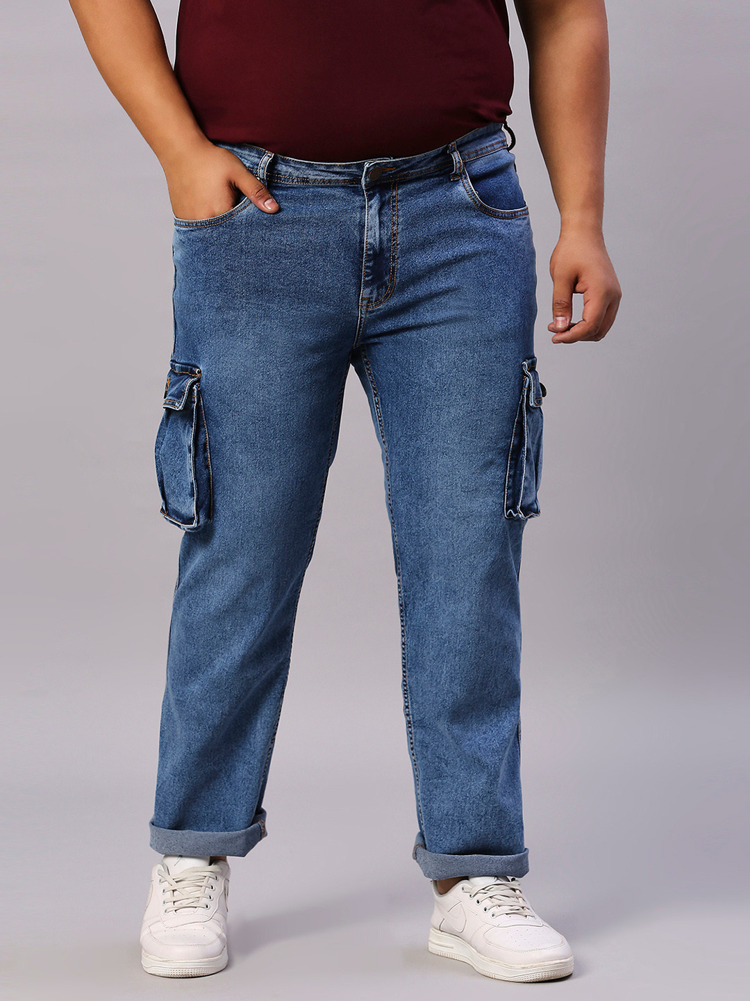 Turning Blue Mens Plus Size Relaxed Fit Cargo Jeans