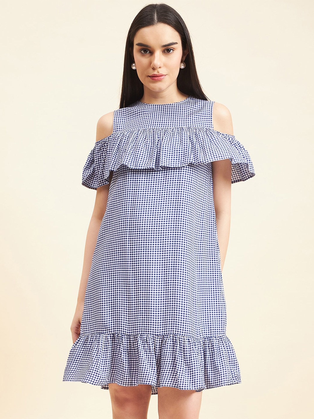 Gipsy Striped Round Neck Cold-Shoulder Cotton A-Line Dress