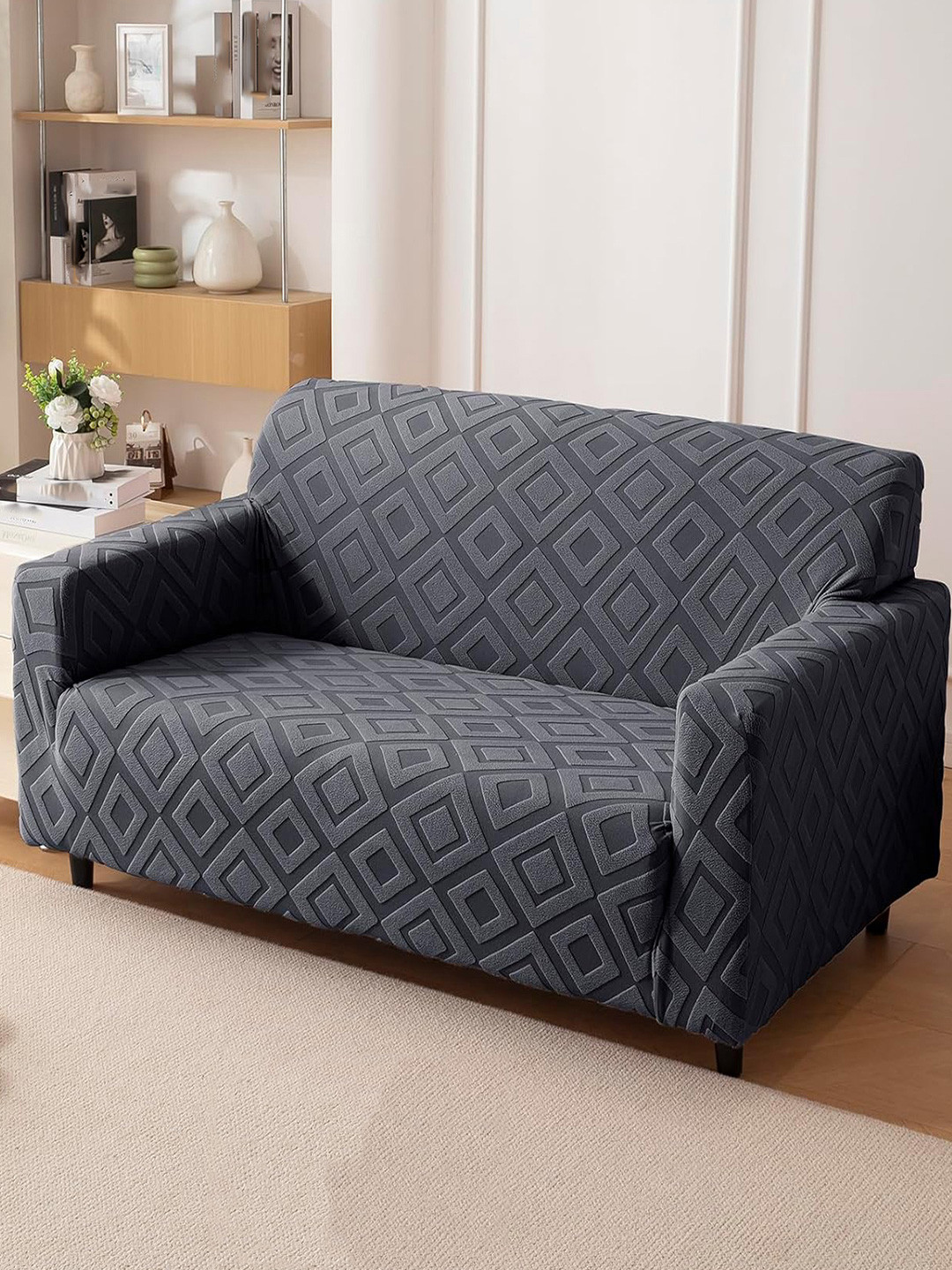 HOUSE OF QUIRK Jacquard Fabric 2 Seater 220 GSM Texture Sofa Cover