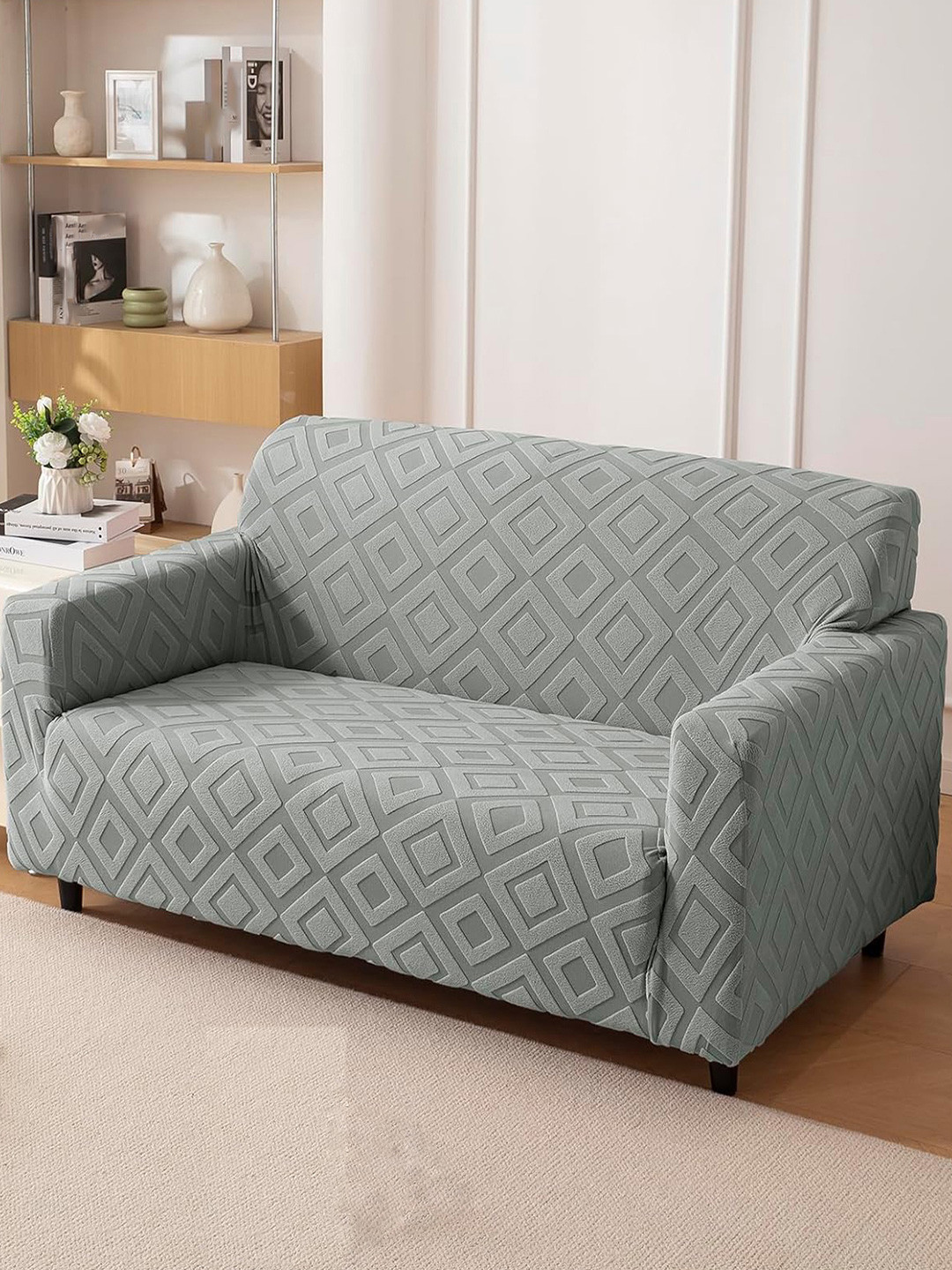 HOUSE OF QUIRK Jacquard Fabric 3 Seater 220 GSM Textured Sofa Cover