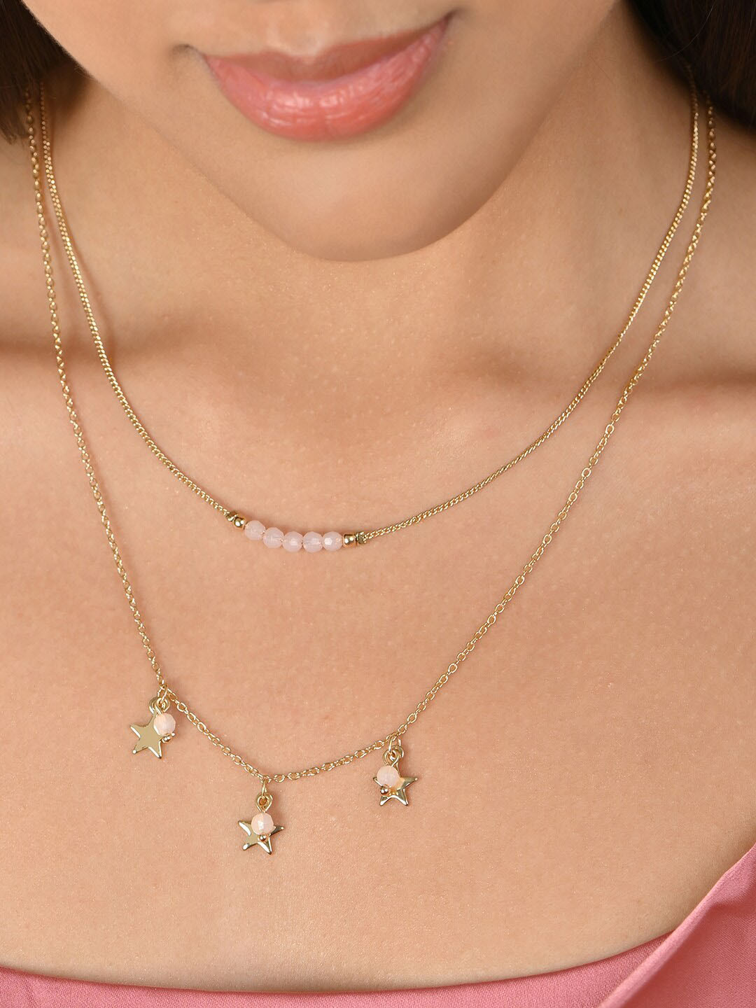 ToniQ Gold-Plated Star-Shaped Charm Layered Necklace