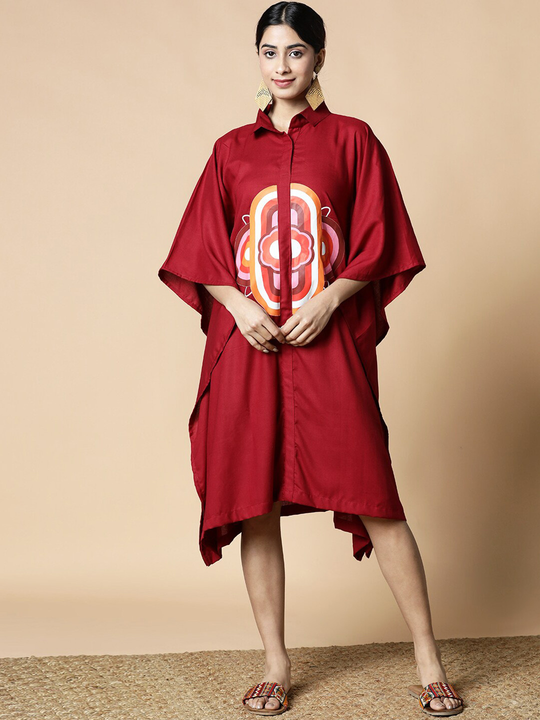 LetsDressUp Mandarin Collar Kimono Sleeve Kaftan Dress