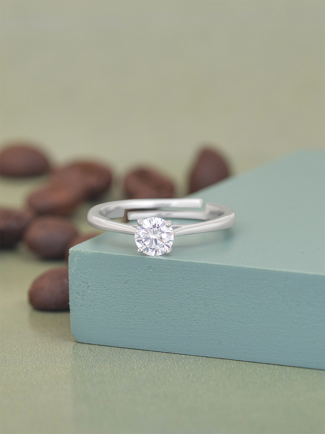 Ornate Jewels 925 Sterling Silver American Diamond Solitaire Adjustable Ring for Women