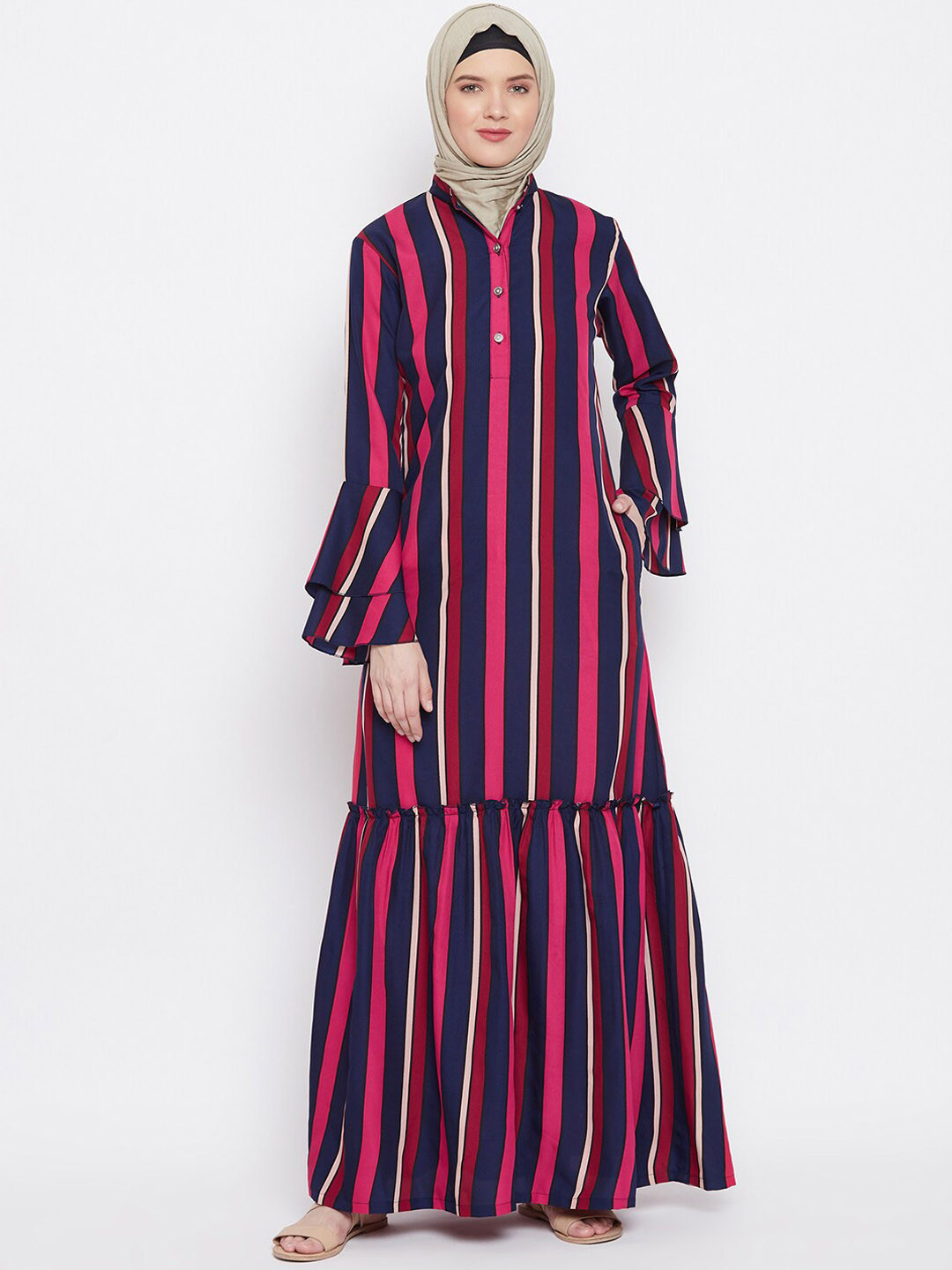 MOMIN LIBAS Striped Burqas With Flared Bottom