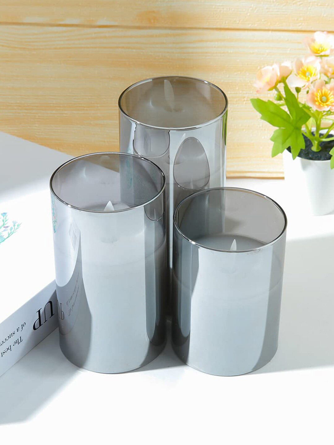 Kuber Industries 12Pcs Grey & Yellow LED Battery Candles For Home Decoration