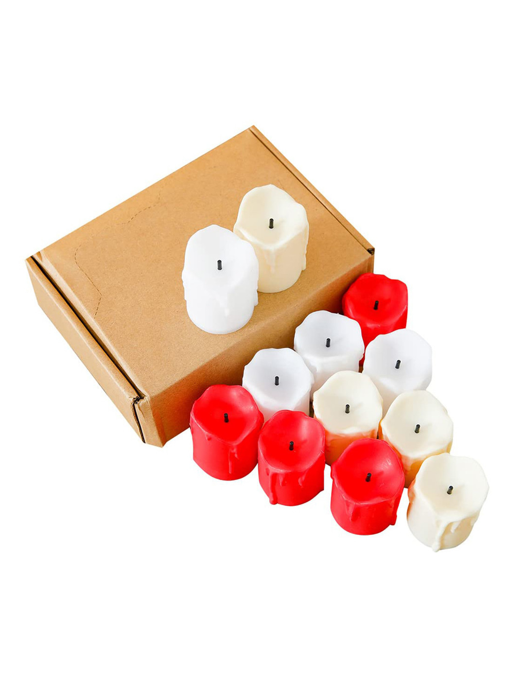Kuber Industries 12Pcs Red & Yellow Led Candle Table Lamp
