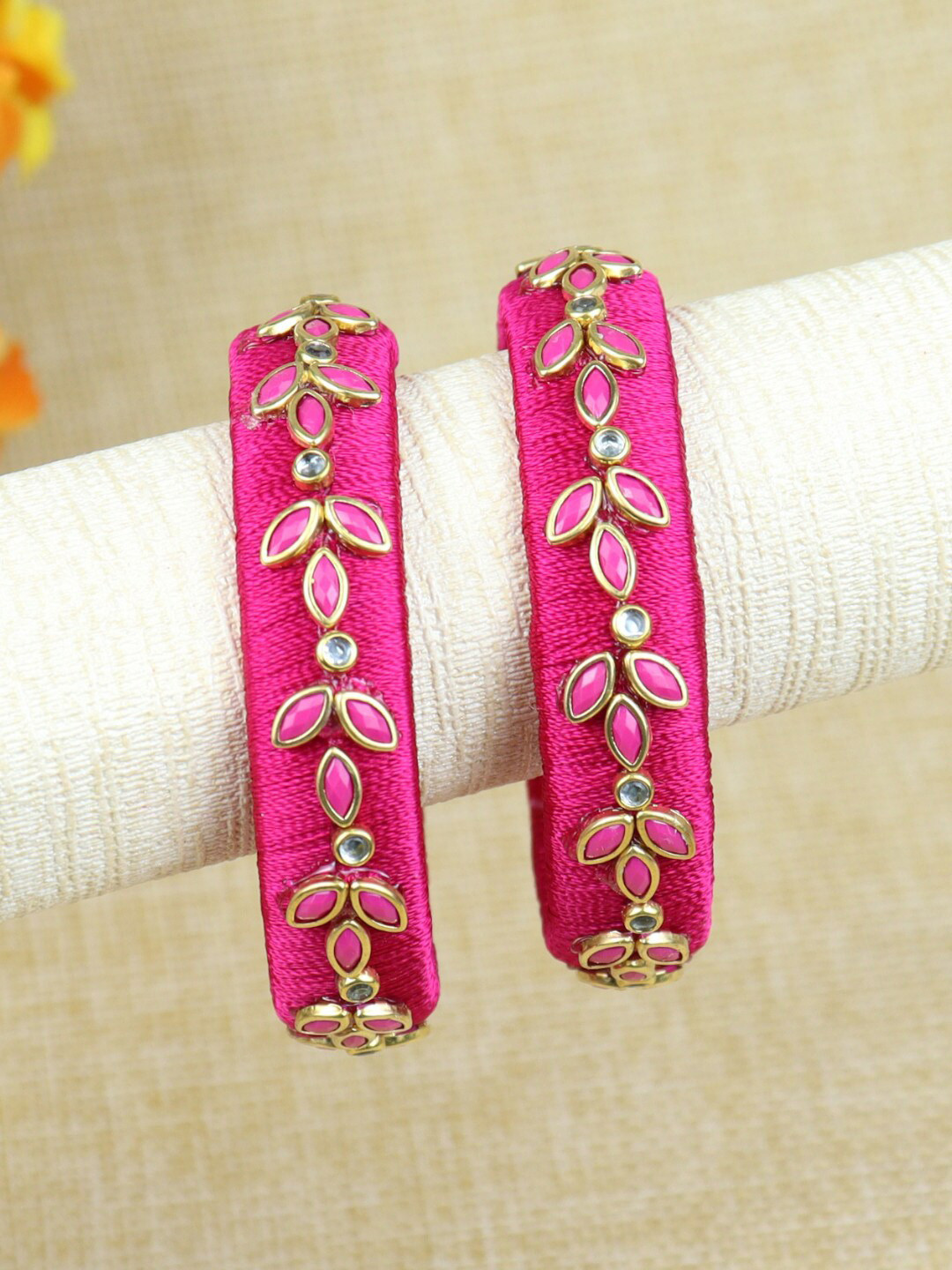 Asthetika Kids Girls Set Of 2 Kundan Studded Thread Bangles